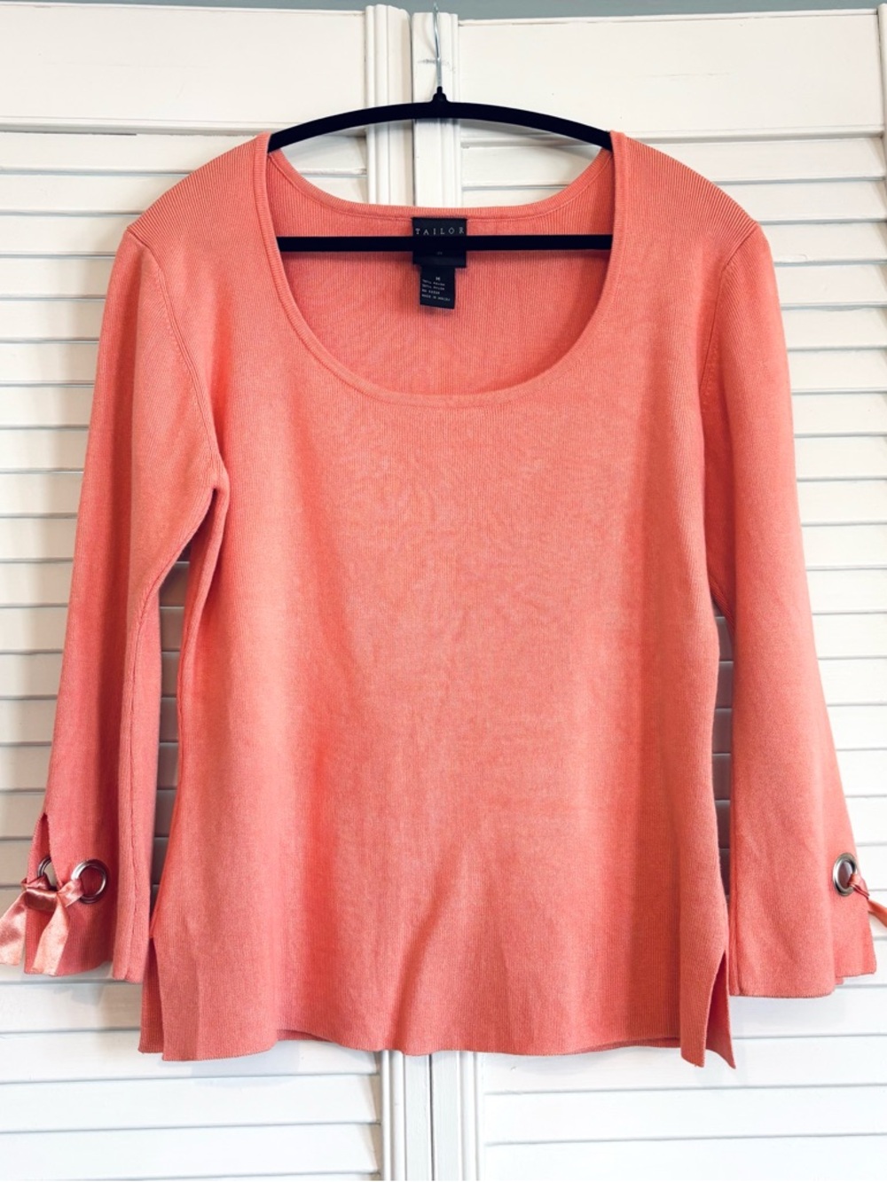 Tailor B. Moss Coral Pink Pullover Sweater with Ribbon Ties Medium